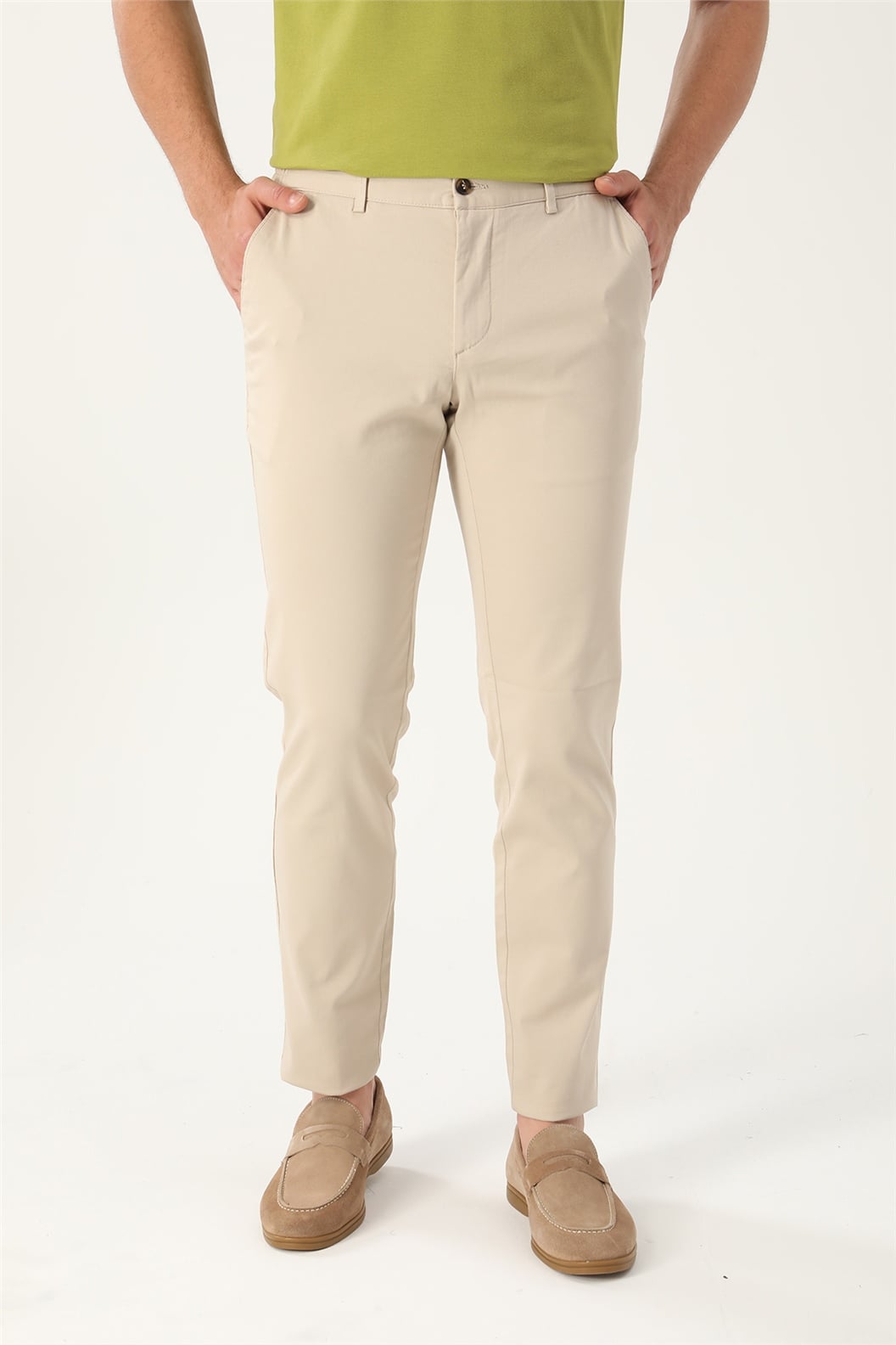 Bej Comfort Fit İtalyan Cep Chino Pantolon