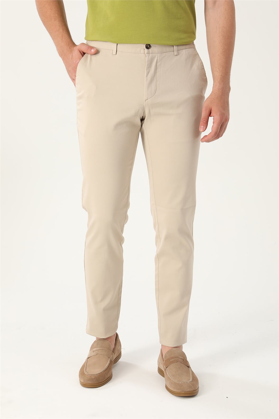 Bej Comfort Fit İtalyan Cep Chino Pantolon