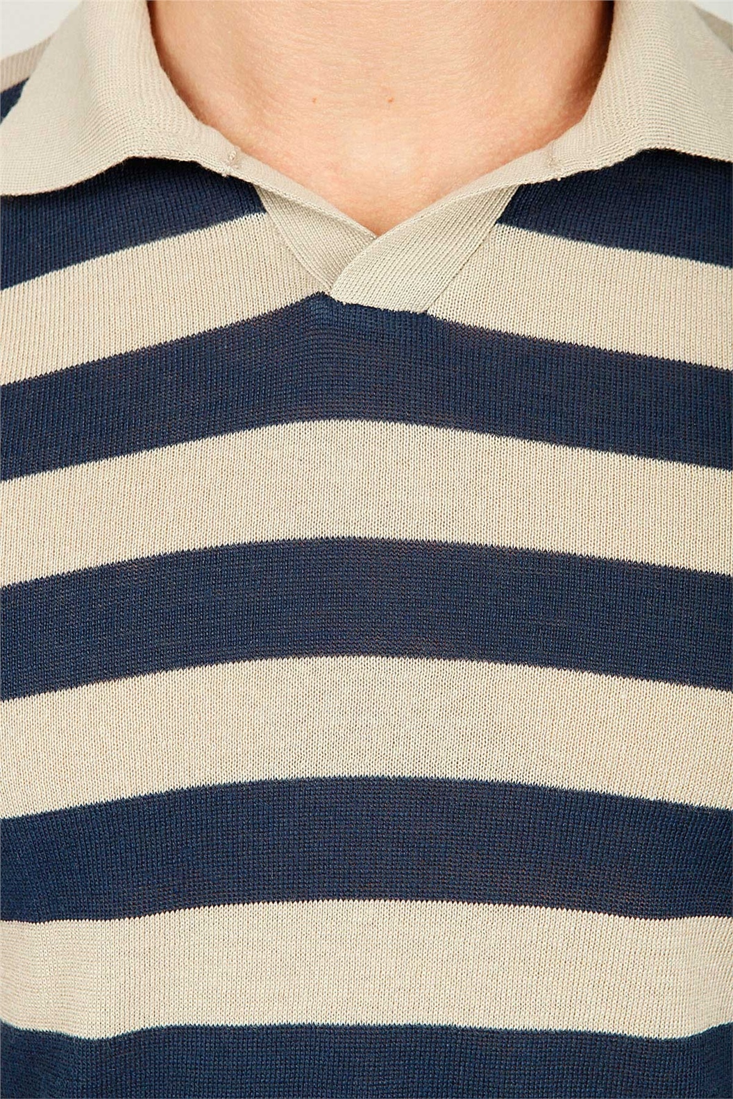 Bej - Lacivert Polo Yaka Triko T-Shırt