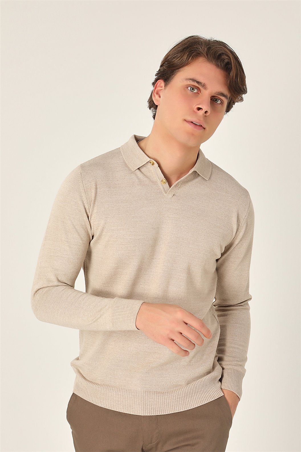 Bej Polo Yaka Triko Kazak