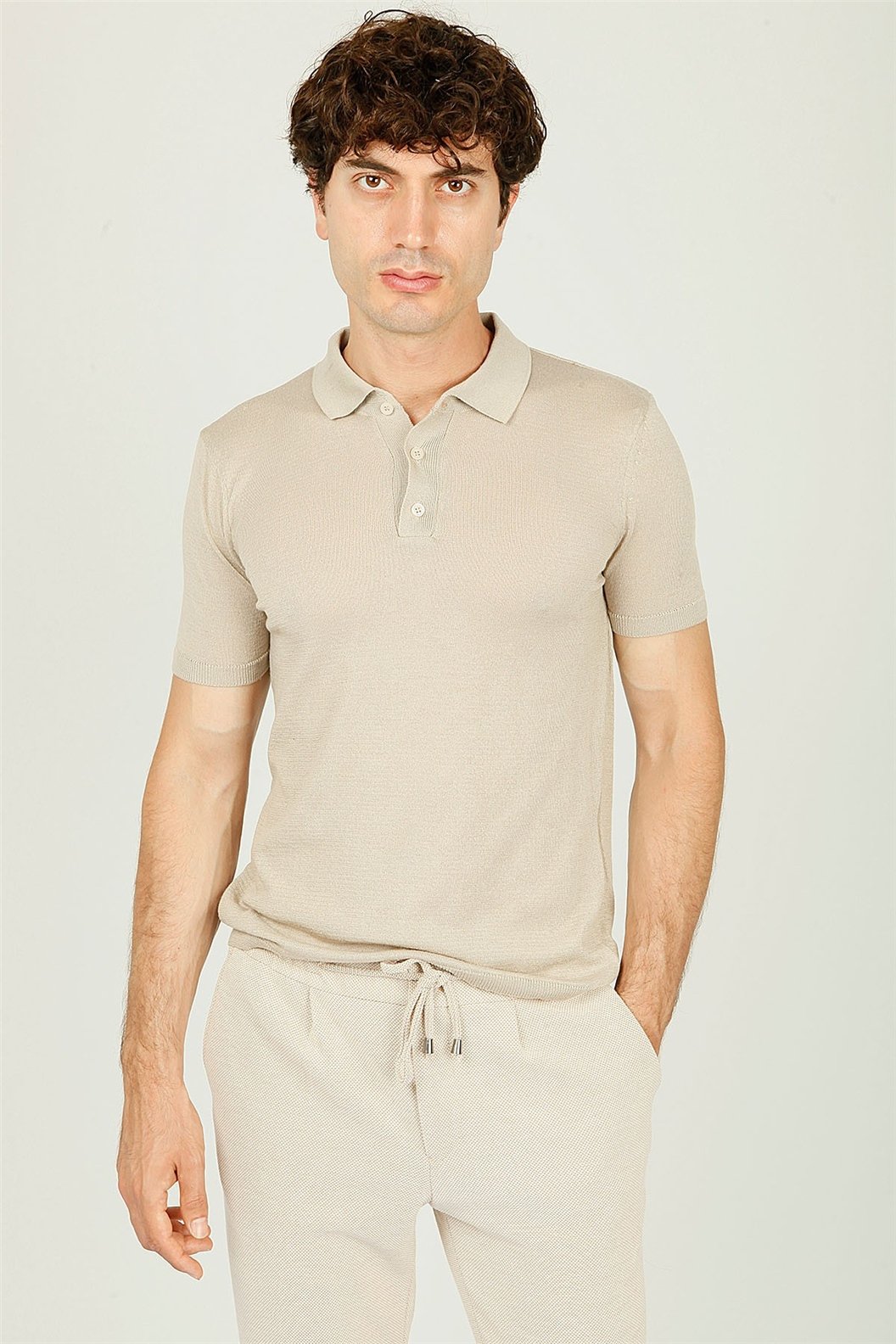 Bej Polo Yaka Triko T-Shırt