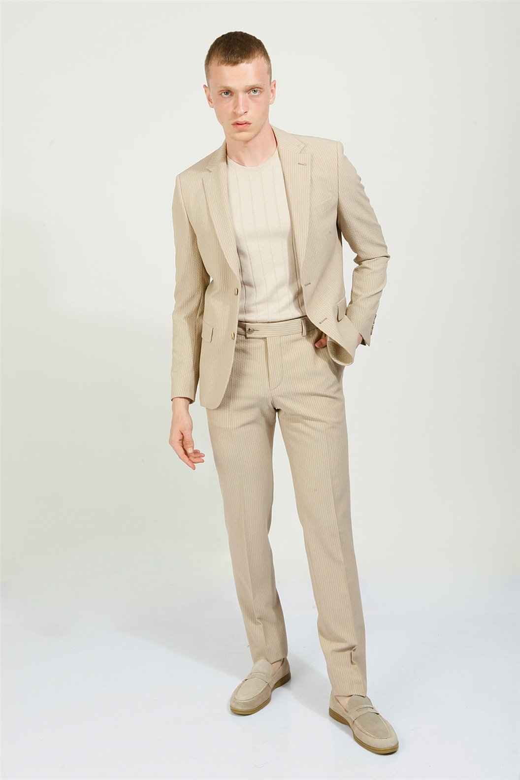 Bej Slim Fit 6 Drop Takım Elbise
