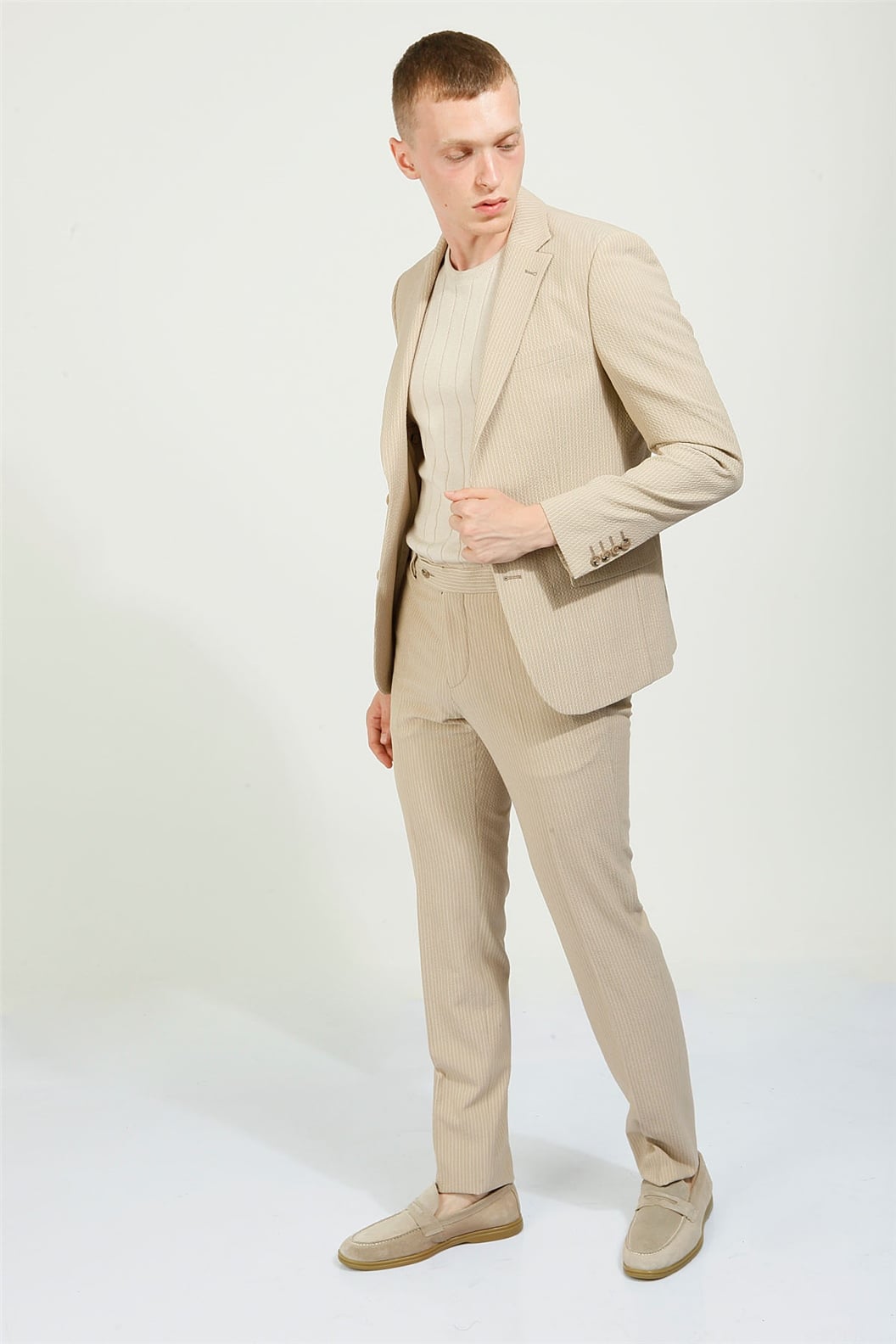 Bej Slim Fit 6 Drop Takım Elbise