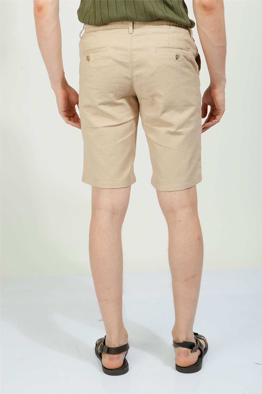 Bej Slim Fit Bermuda Şort