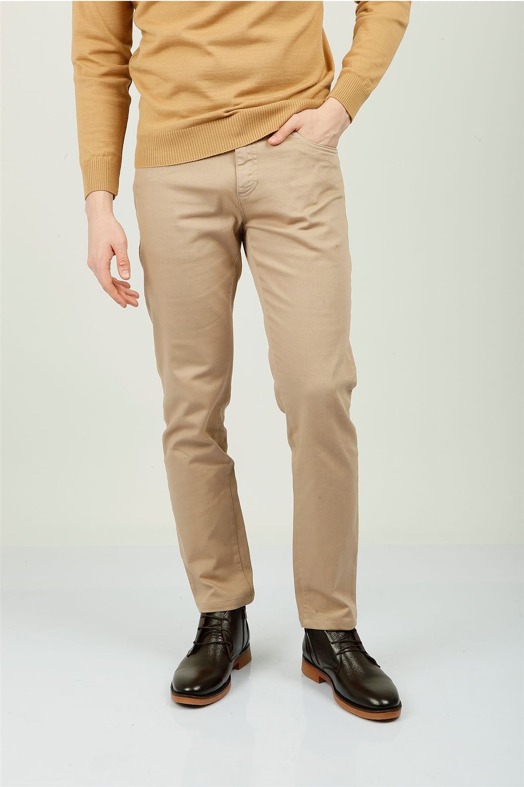 Bej Slim Fit Chino Pantolon