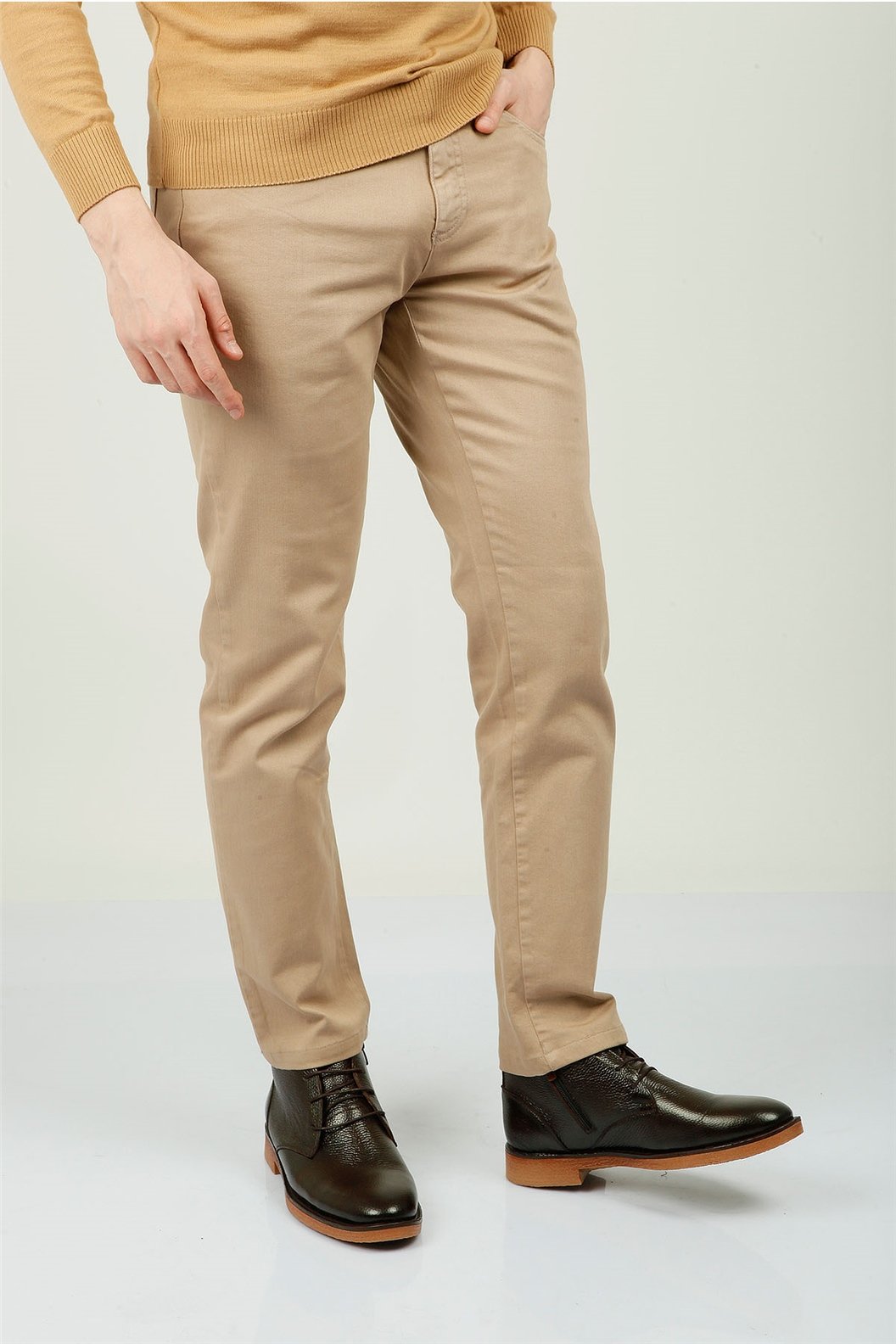 Bej Slim Fit Chino Pantolon