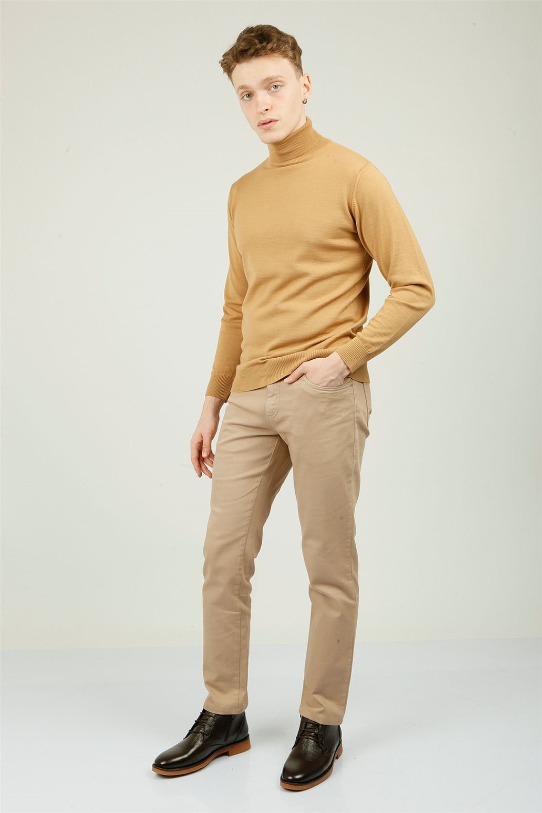 Bej Slim Fit Chino Pantolon