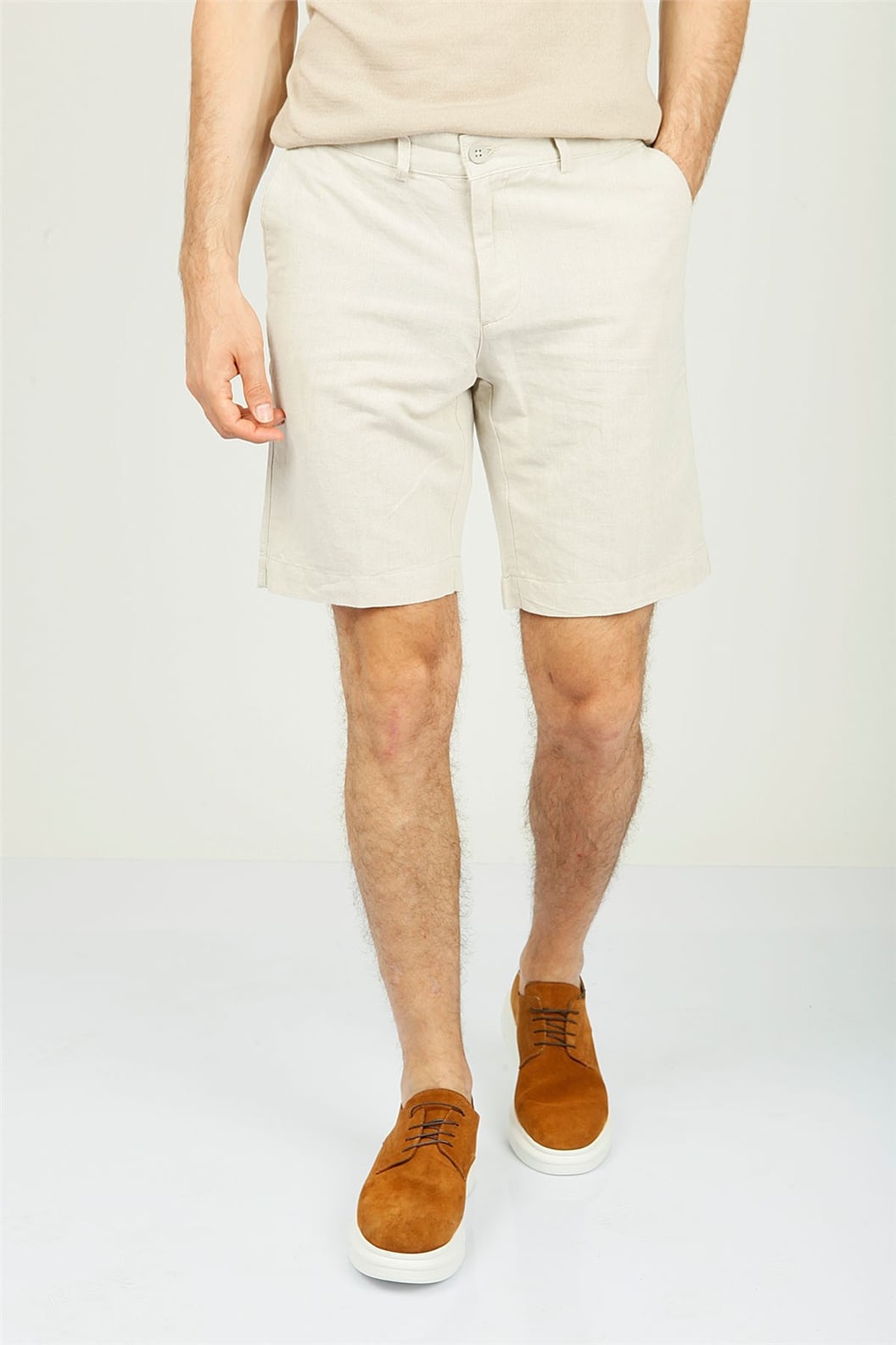 Bej Slim Fit  Deniz Şortu