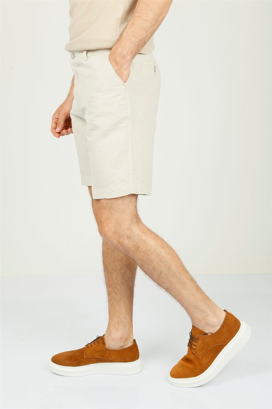 Bej Slim Fit  Deniz Şortu