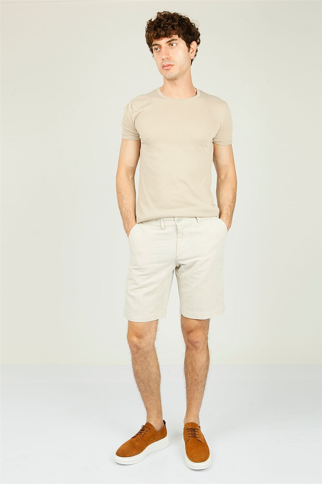 Bej Slim Fit  Deniz Şortu