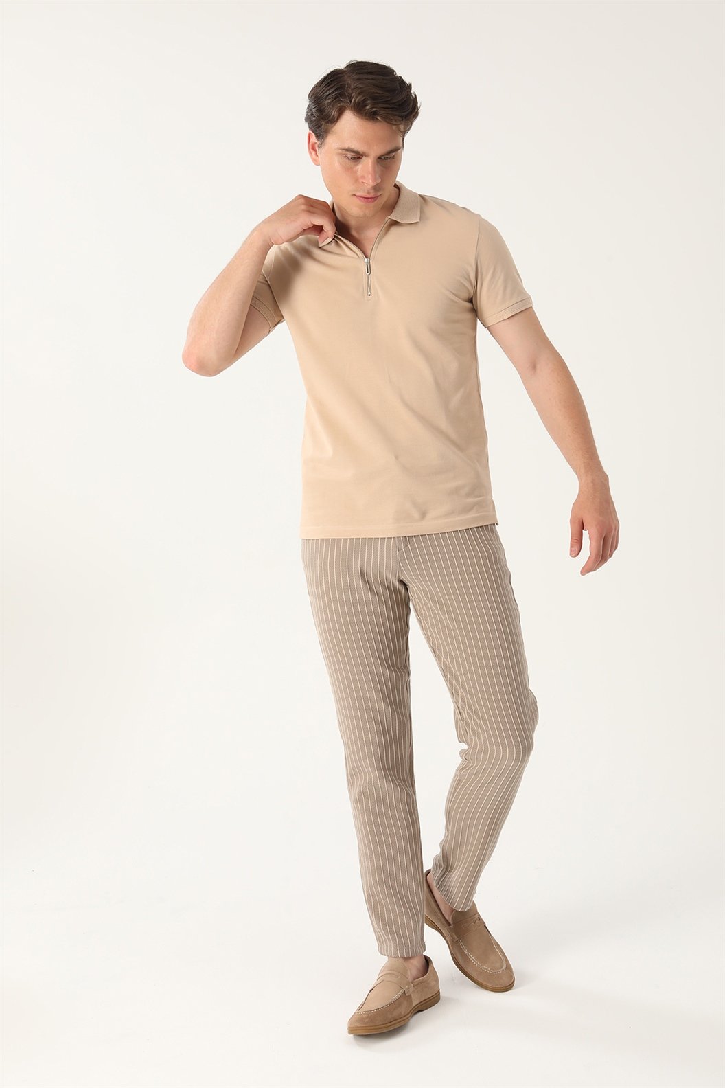 Bej Slim Fit Polo Yaka T-Shirt
