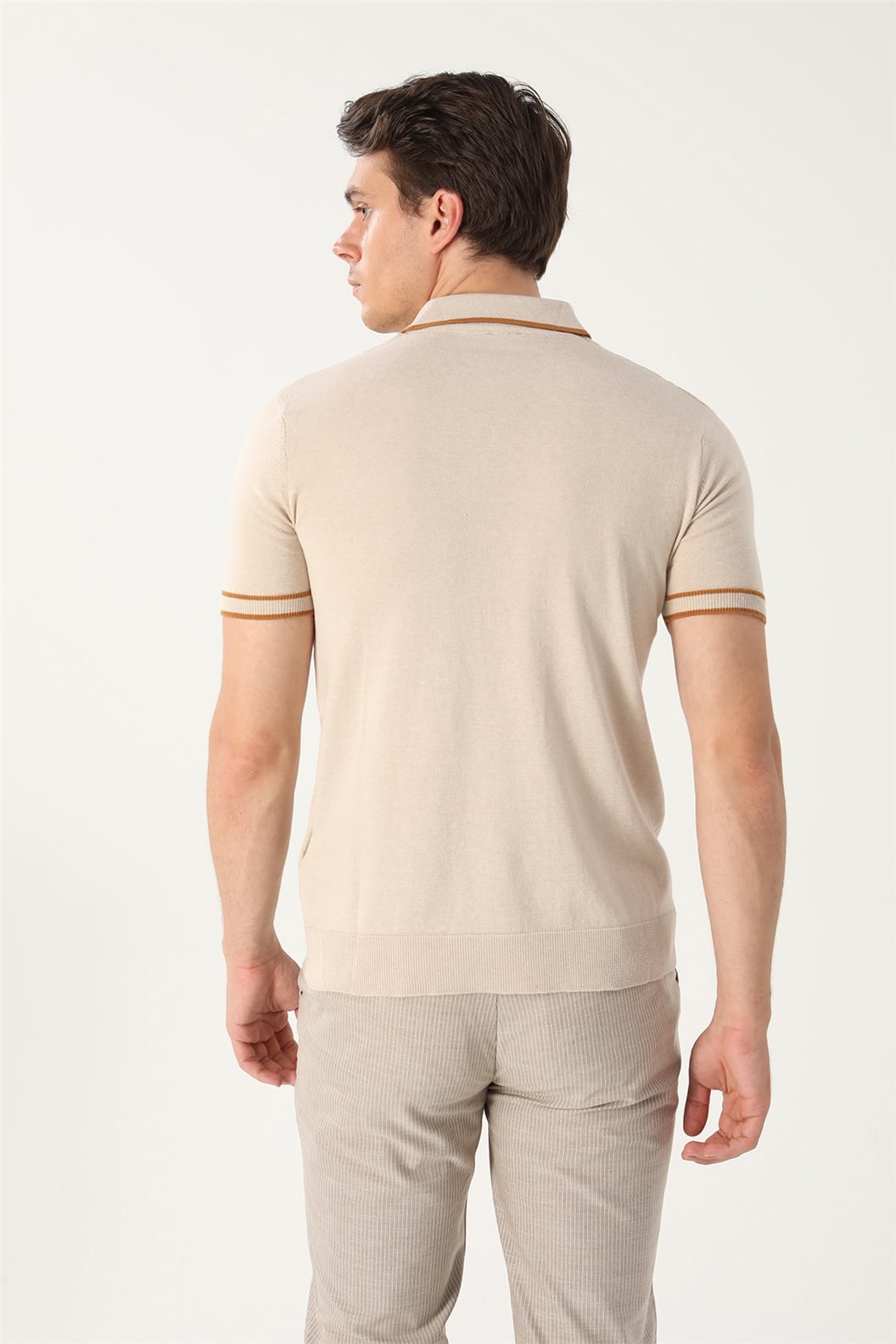 Bej Slim Fit Polo Yaka T-Shirt