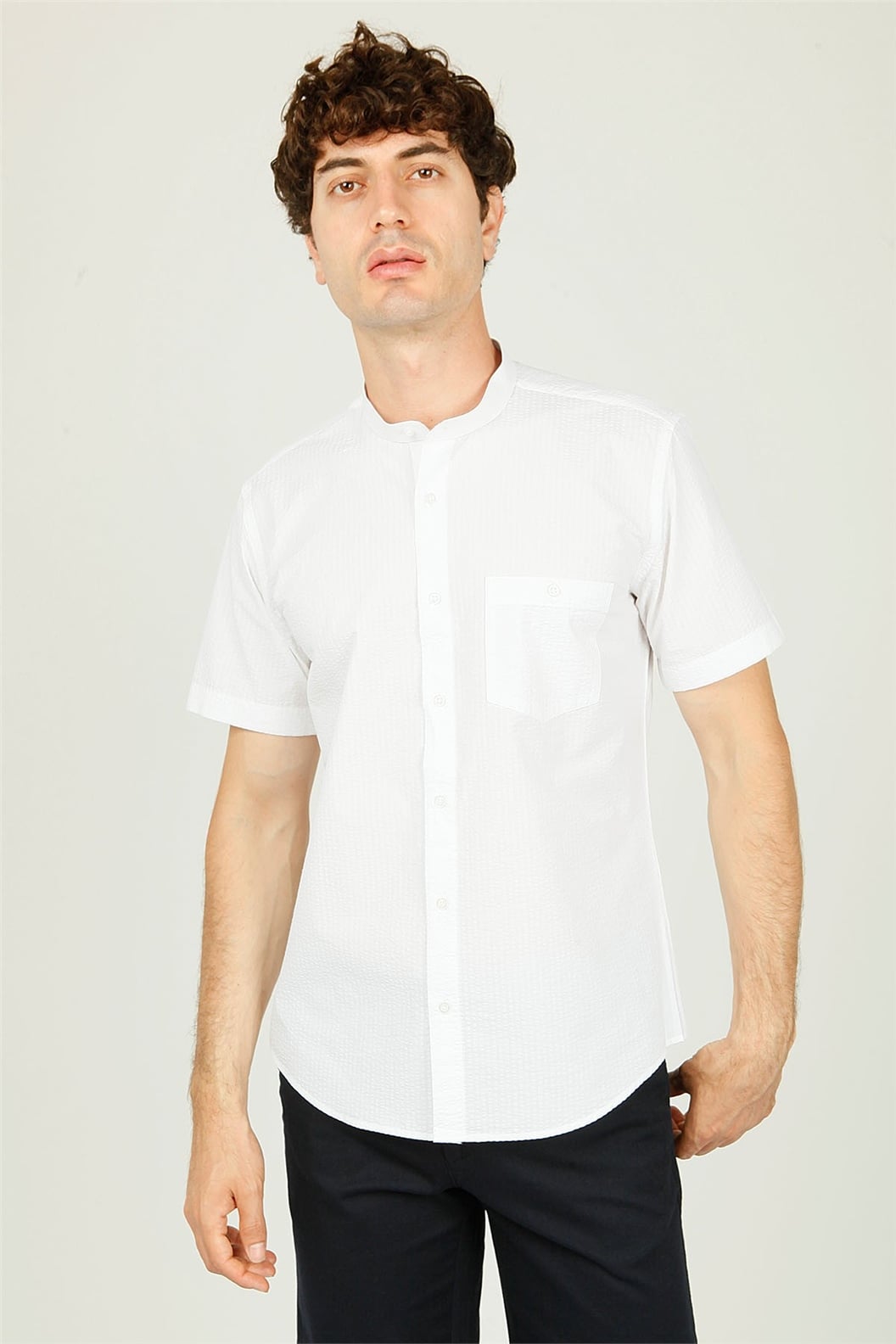 Beyaz Comfort Fit Kısa Kol Gömlek