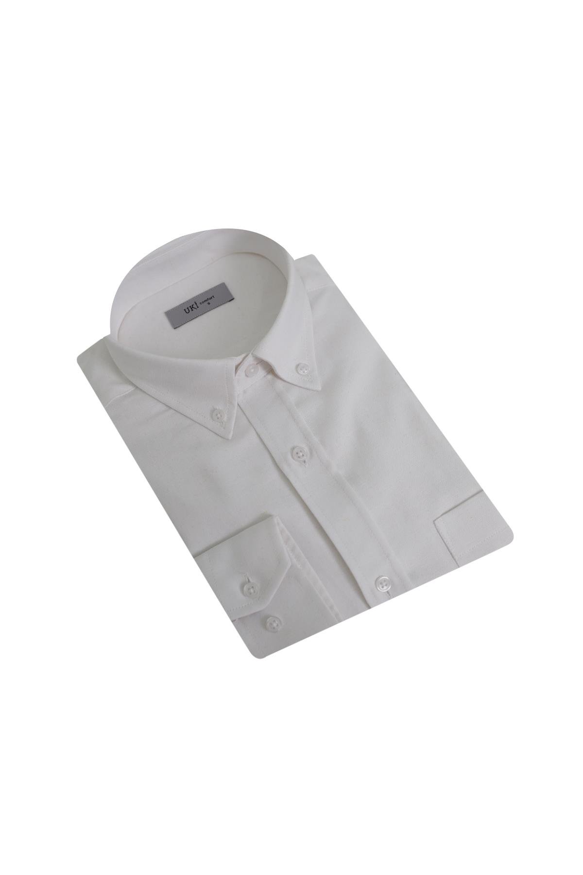 BEYAZ Comfort Fit Uzun Kol Oxford Klasik Gömlek
