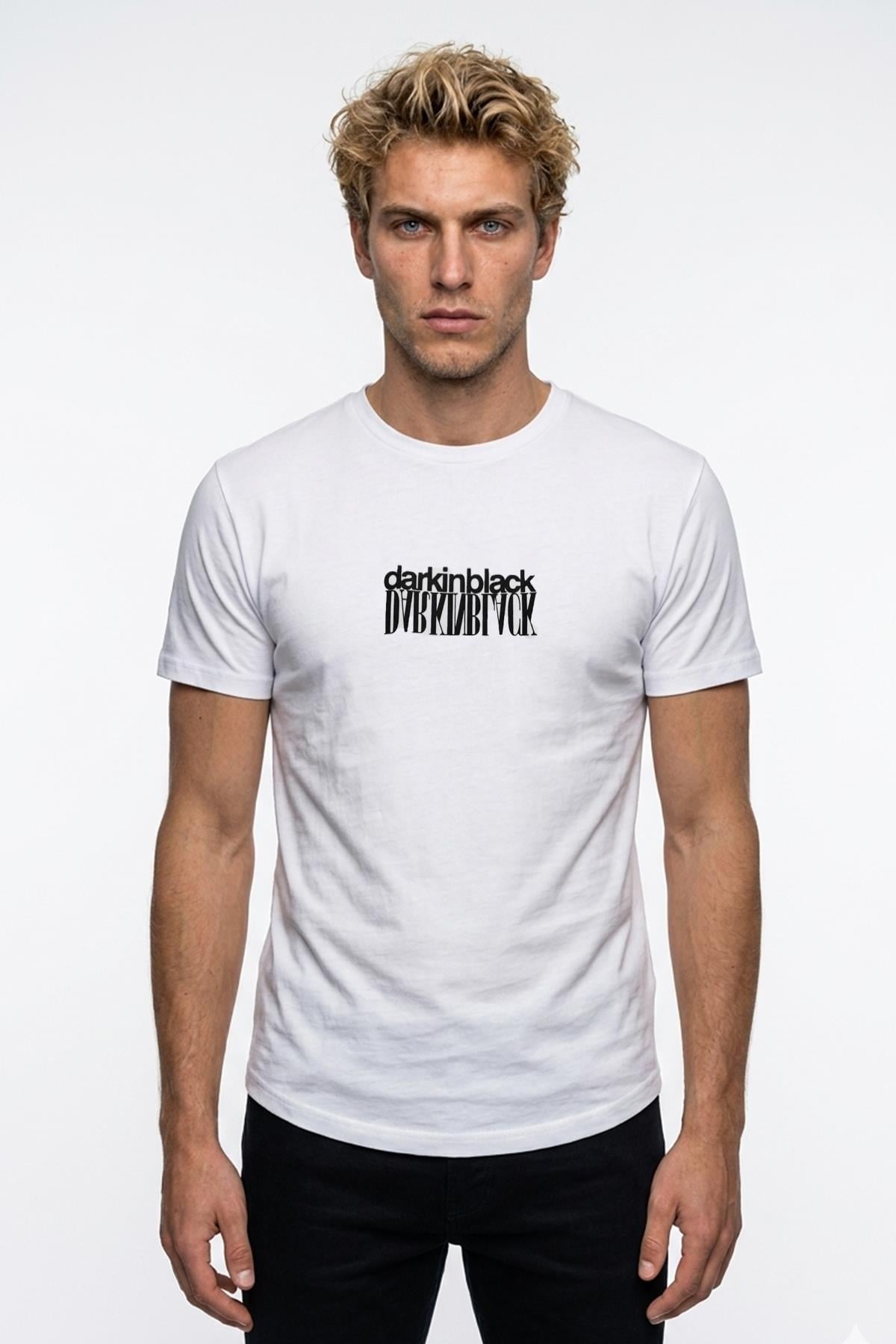 BEYAZ Dark In Black Baskılı Modal Bisiklet Yaka T-shirt