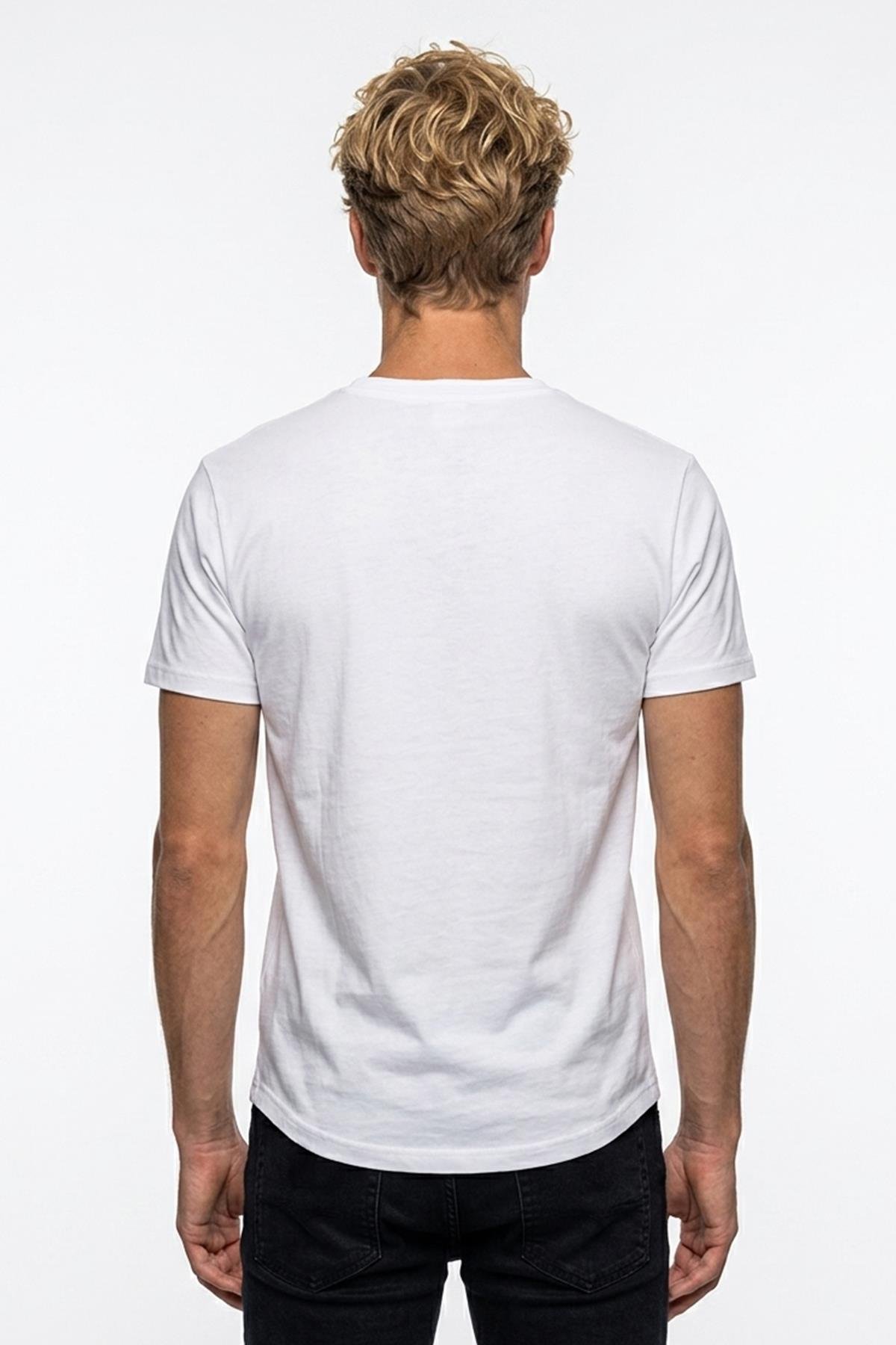 BEYAZ Dark In Black Baskılı Modal Bisiklet Yaka T-shirt