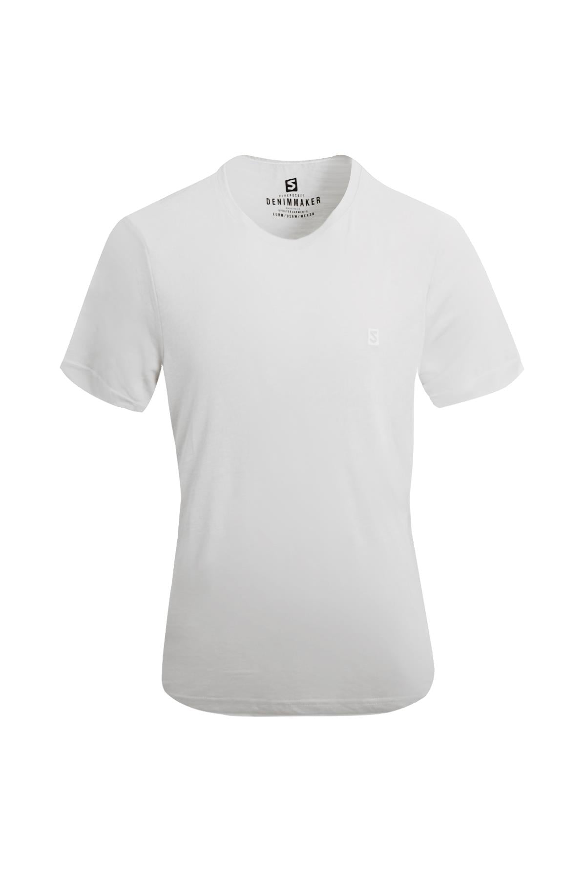 BEYAZ Denim Marker Modal Bisiklet Yaka T-shirt