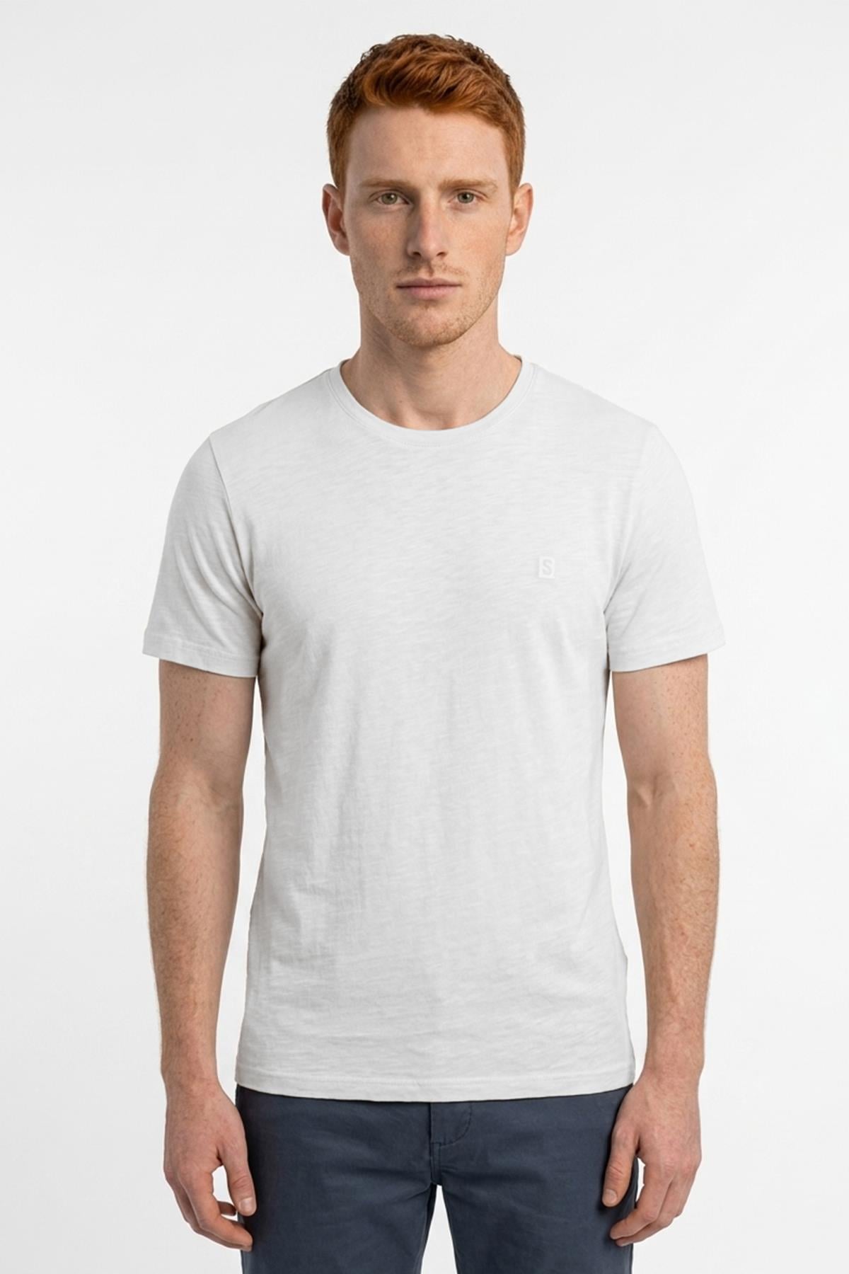 BEYAZ Denim Marker Modal Bisiklet Yaka T-shirt