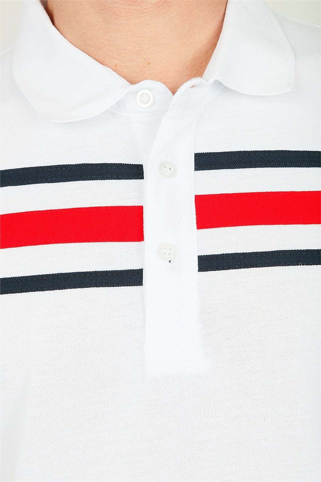 Beyaz - Lacivert - Kırmızı Polo Yaka Comfort Fit T-shirt