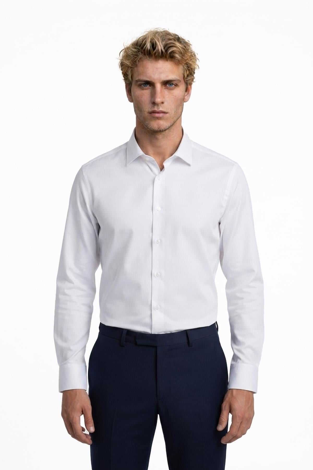 BEYAZ Slim Fit Uzun Kol Gömlek
