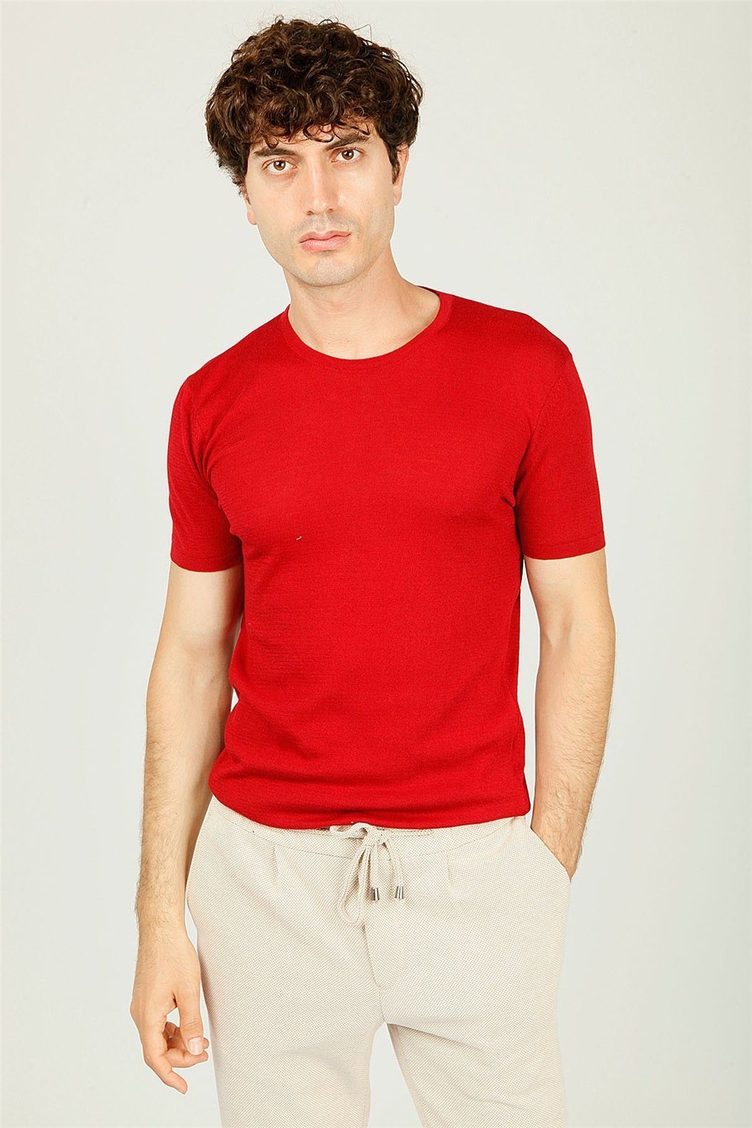 Bordo Bisiklet Yaka Comfort Fit Triko T-shirt