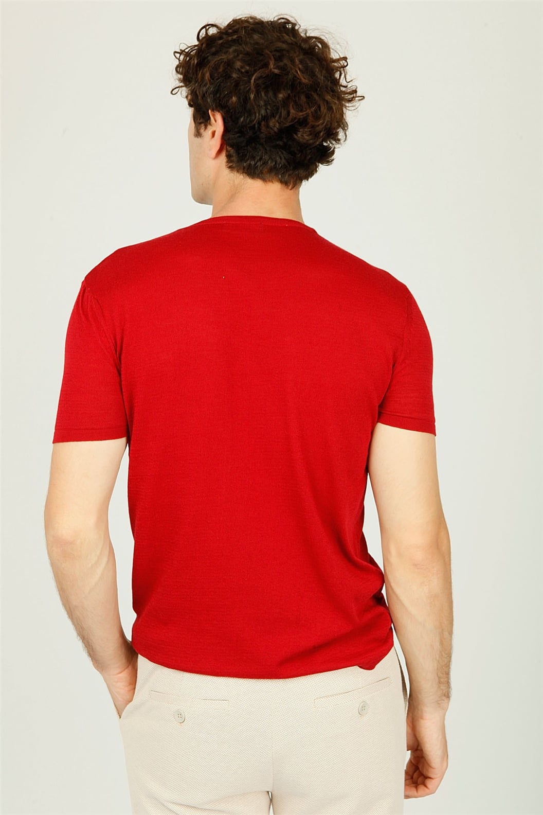 Bordo Bisiklet Yaka Comfort Fit Triko T-shirt