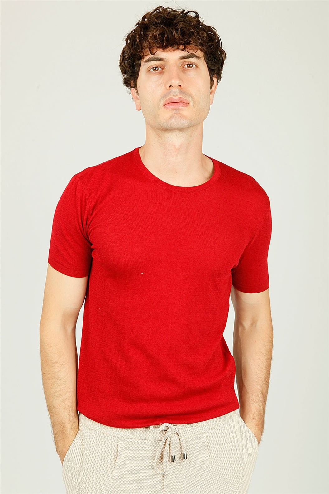 Bordo Bisiklet Yaka Comfort Fit Triko T-shirt