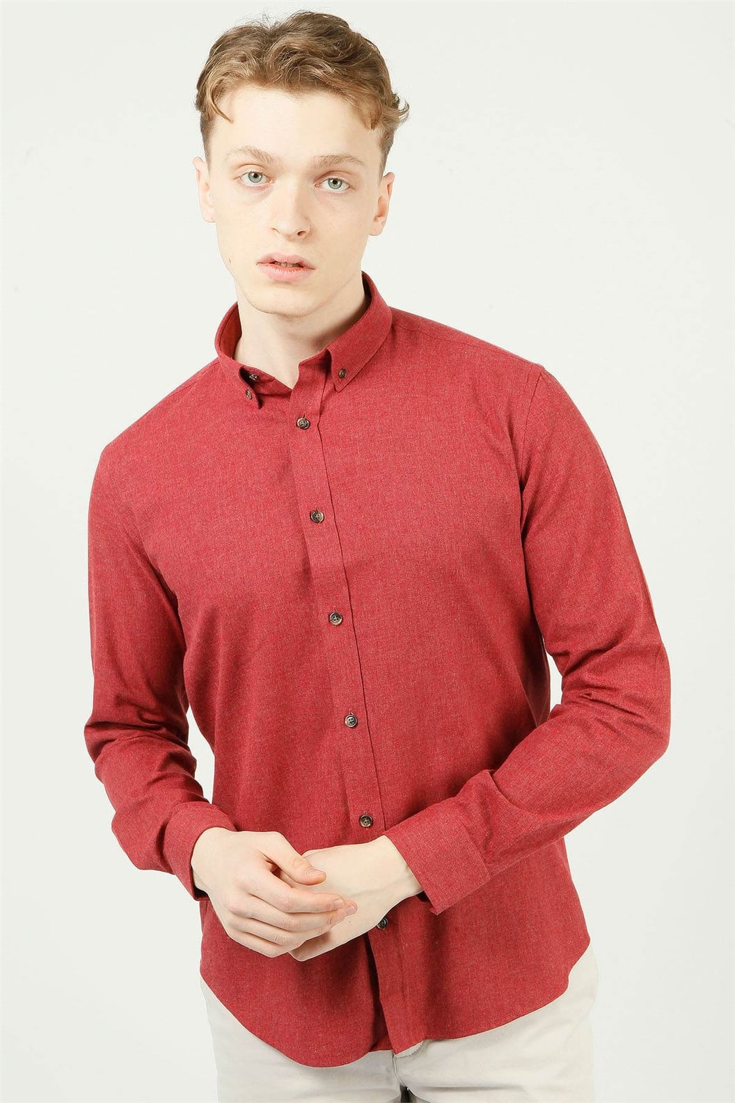 Bordo Comfort Fit Uzun Kol Gömlek