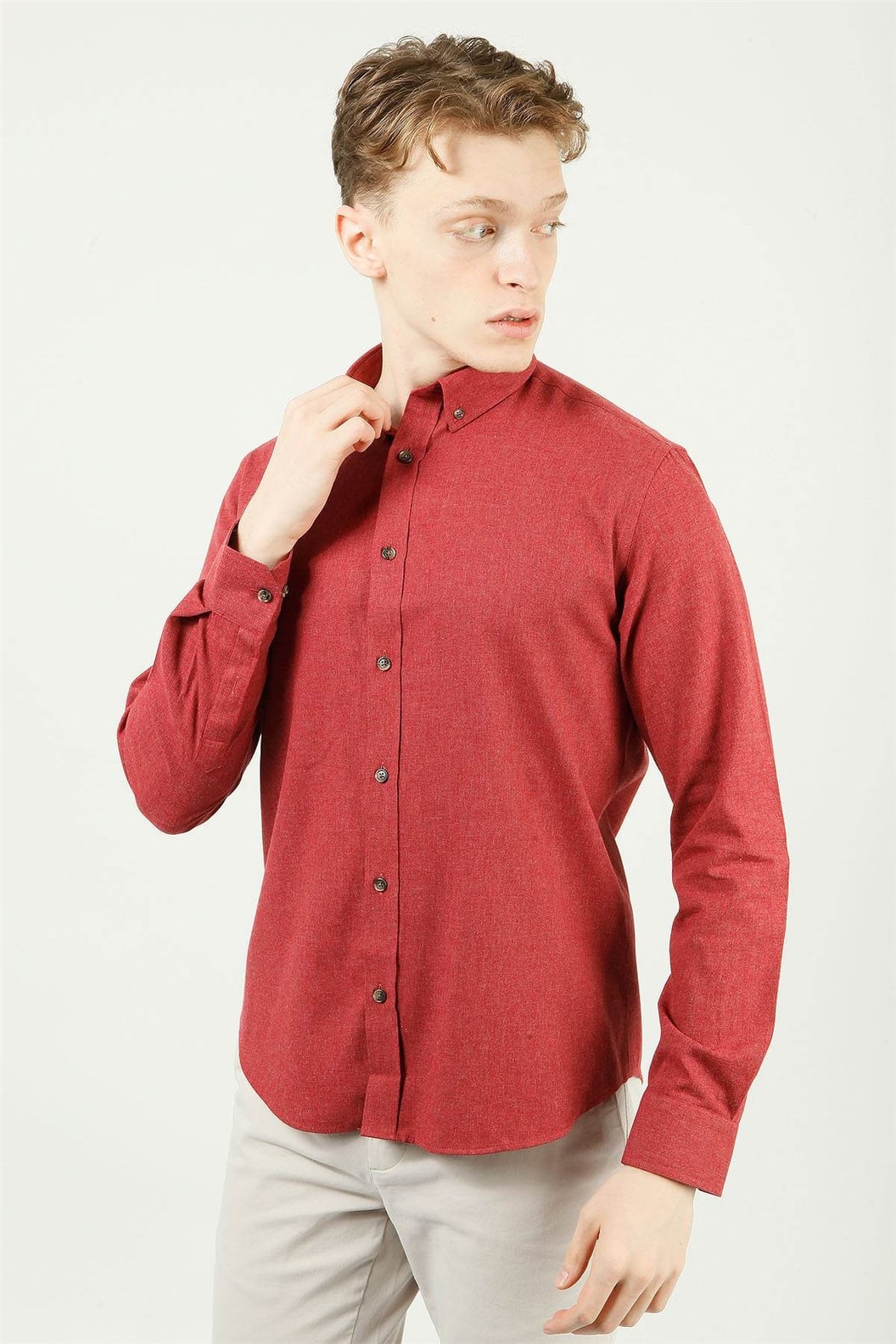 Bordo Comfort Fit Uzun Kol Gömlek