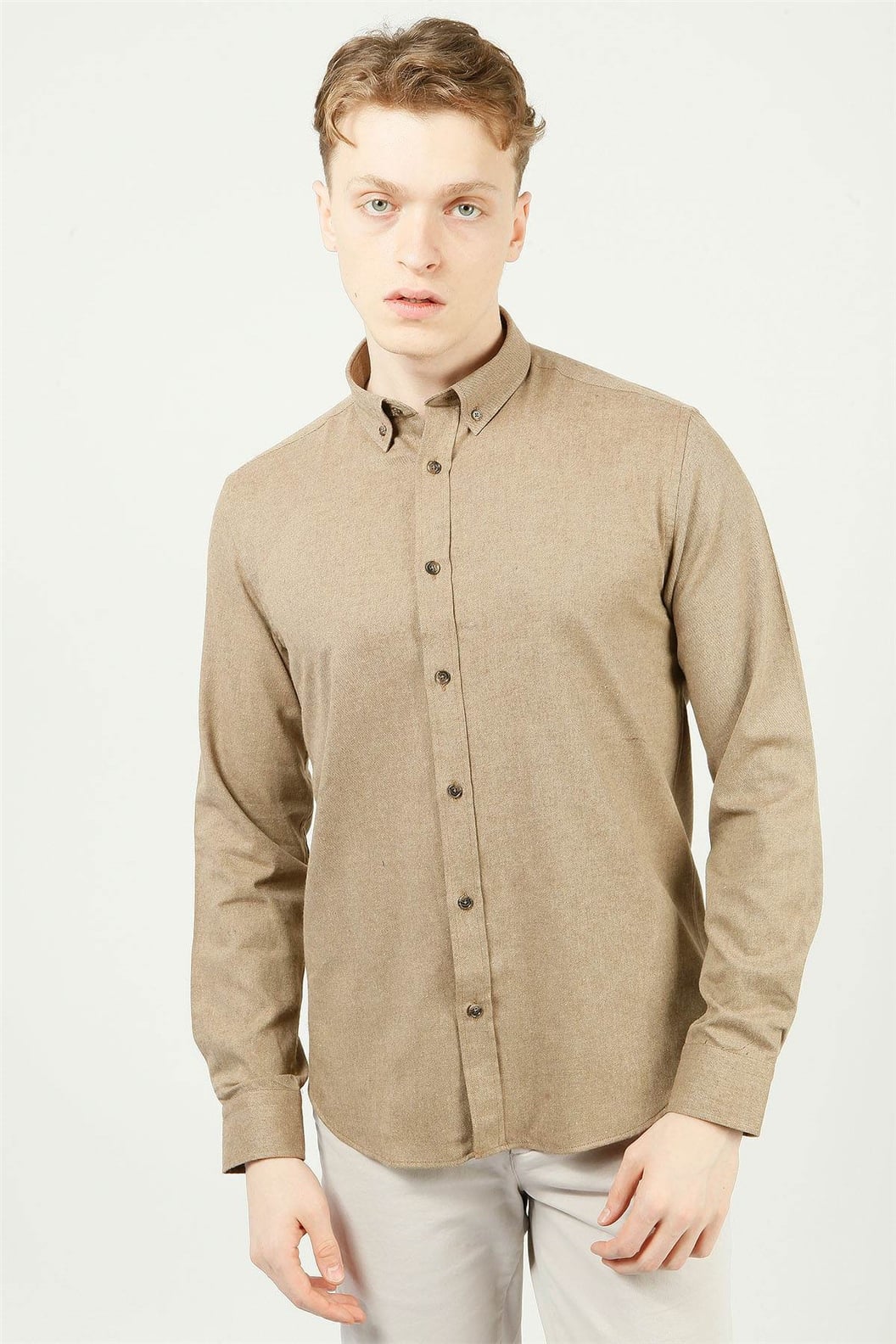 Camel Comfort Fit Uzun Kol Gömlek