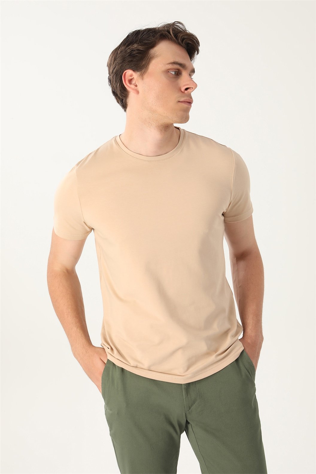 Camel Slim Fit Bisiklet Yaka Basic T-Shirt