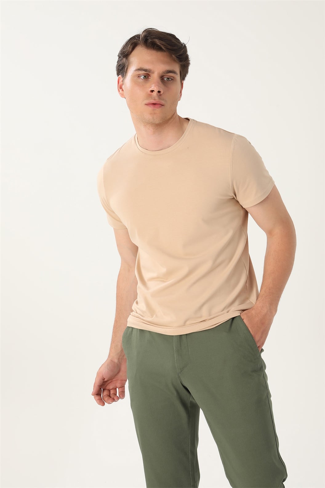 Camel Slim Fit Bisiklet Yaka Basic T-Shirt