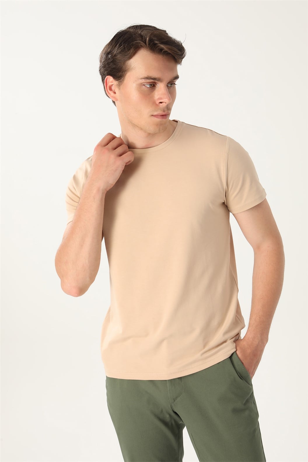 Camel Slim Fit Bisiklet Yaka Basic T-Shirt