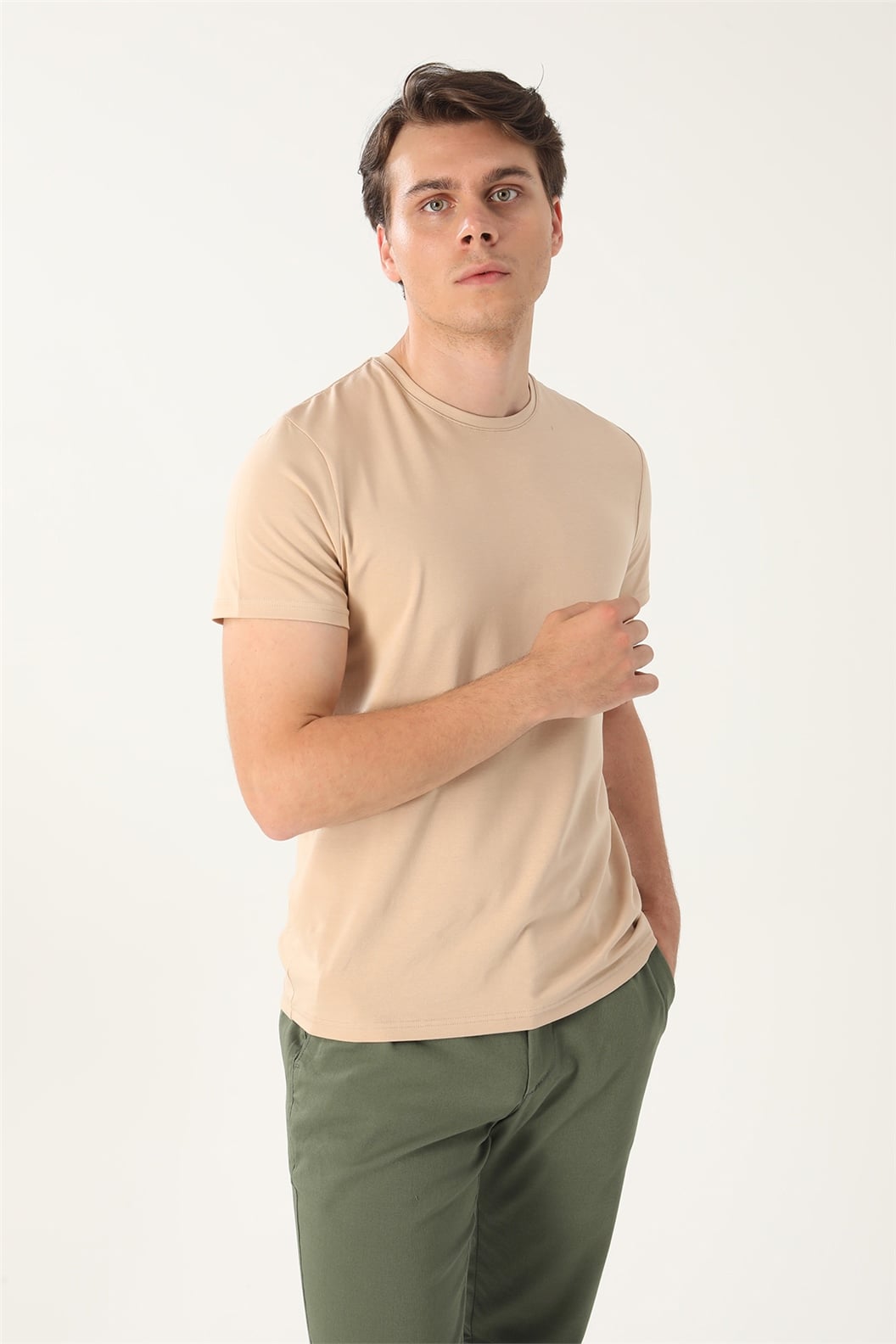 Camel Slim Fit Bisiklet Yaka Basic T-Shirt