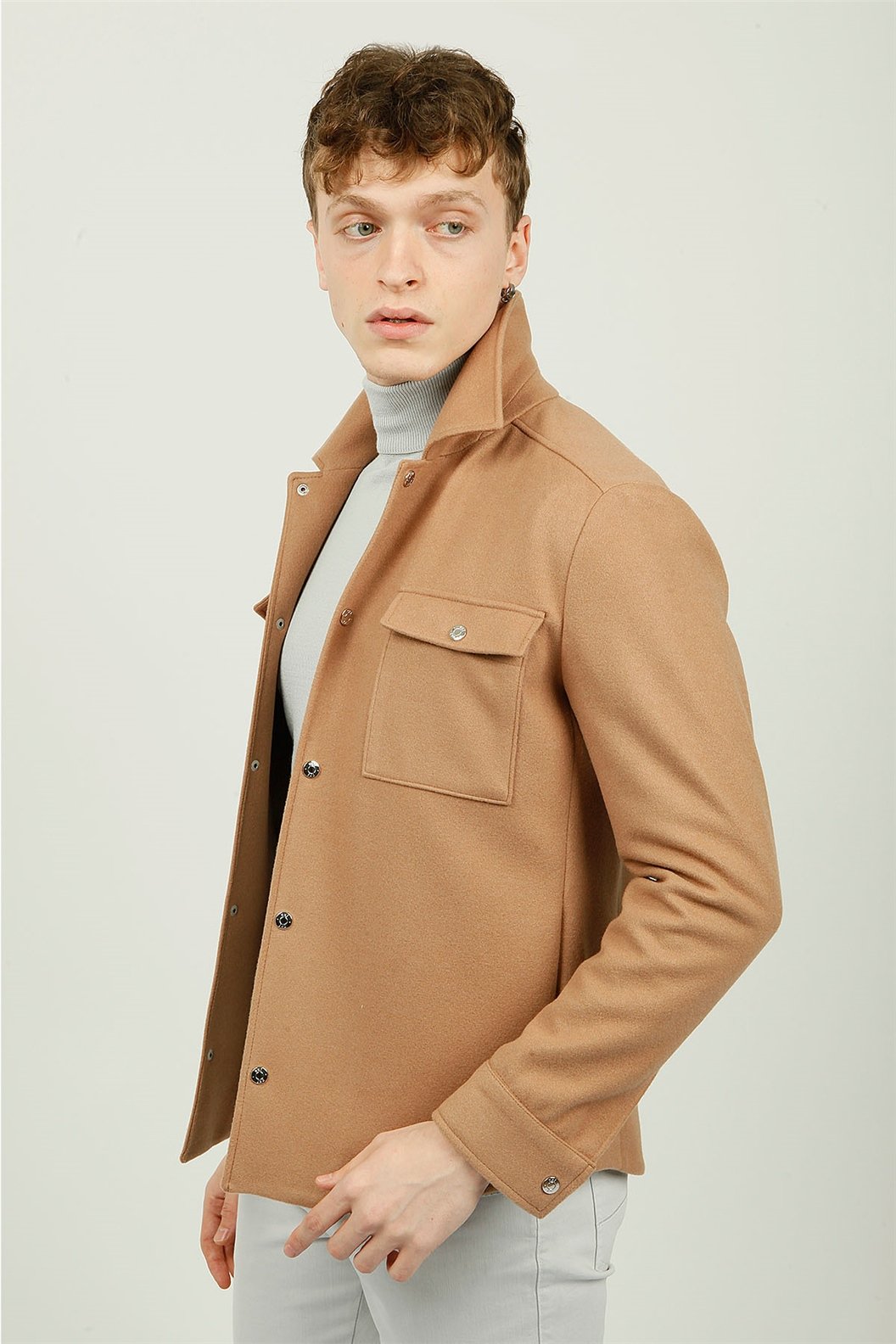 Camel Slim Fit Gömlek Ceket