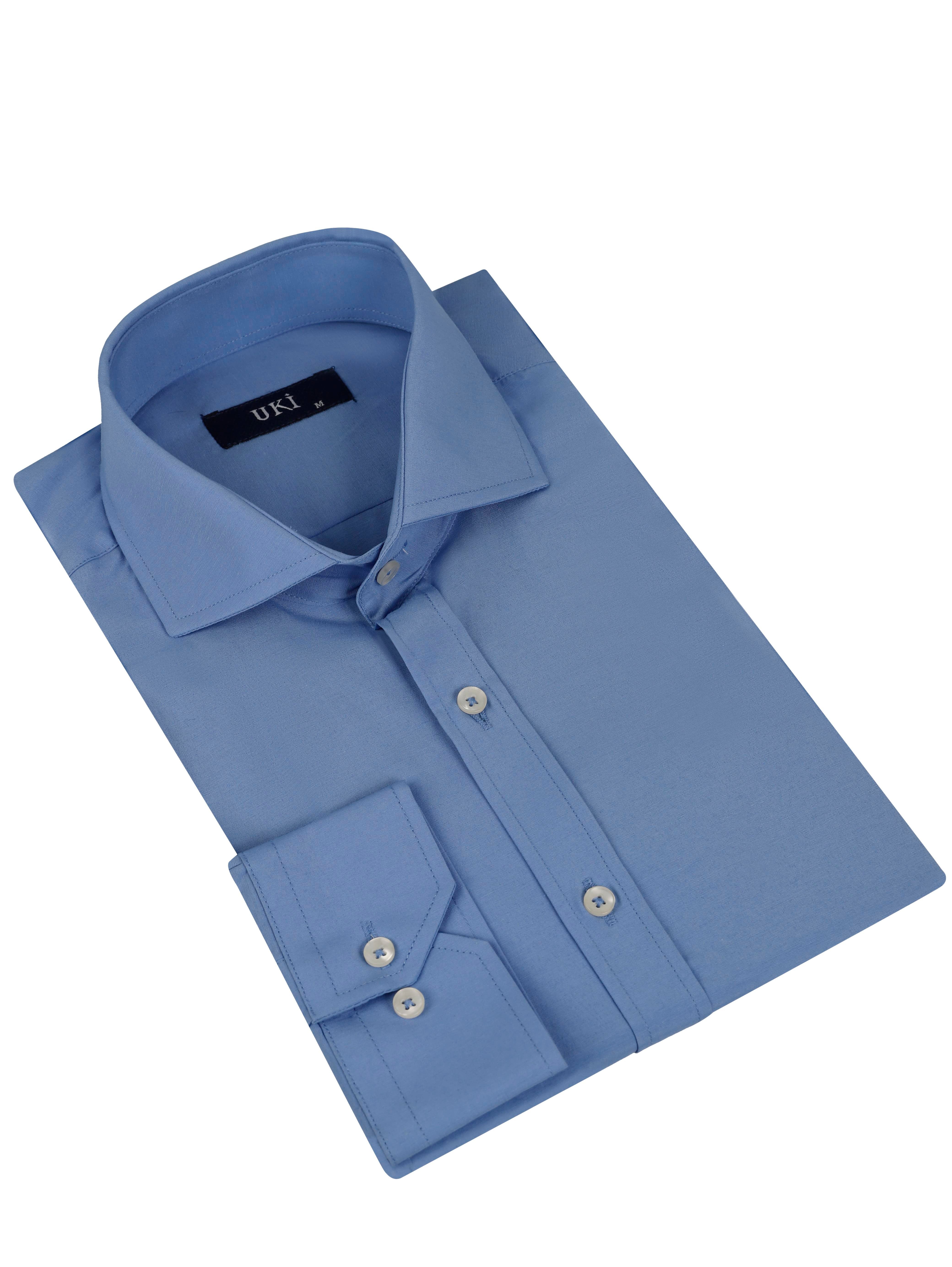 Gök Mavi Slim Fit Uzun Kol Gömlek