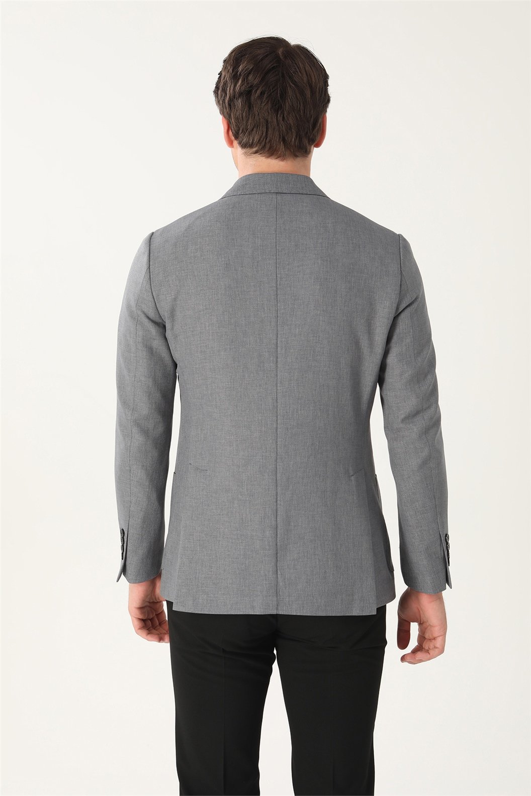Gri Comfort Fit 6 Drop Kruvaze Ceket