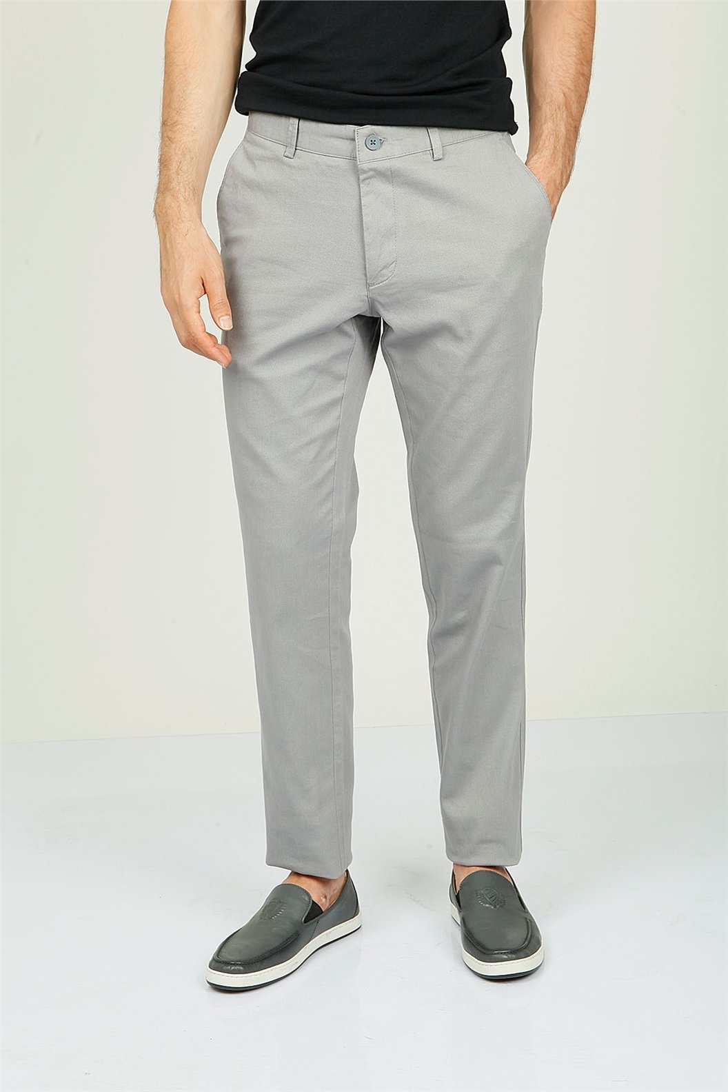 Gri Comfort Fit Chino Pantolon