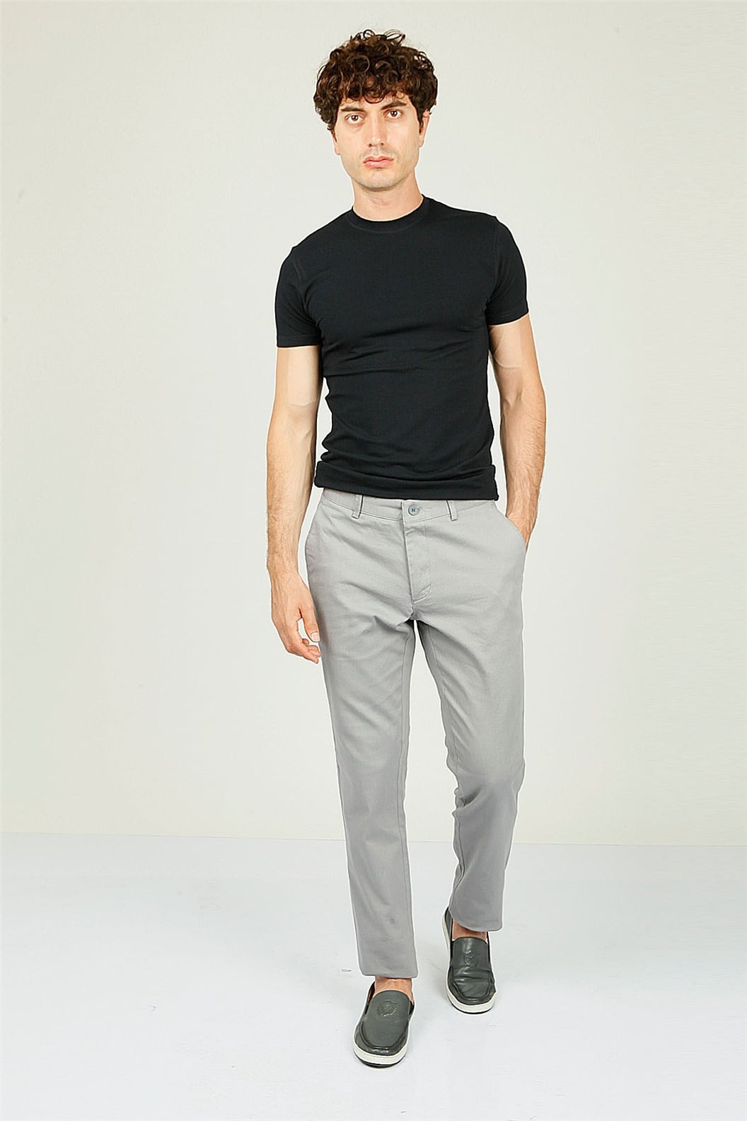 Gri Comfort Fit Chino Pantolon