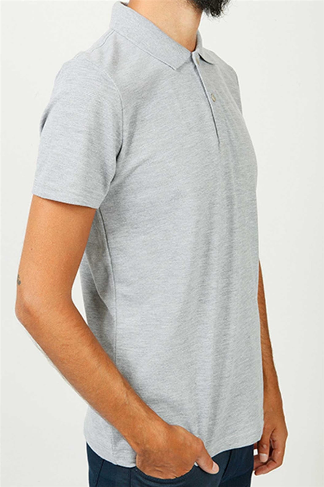 Gri Melanj Polo Yaka Comfort Fit Pike T-shirt