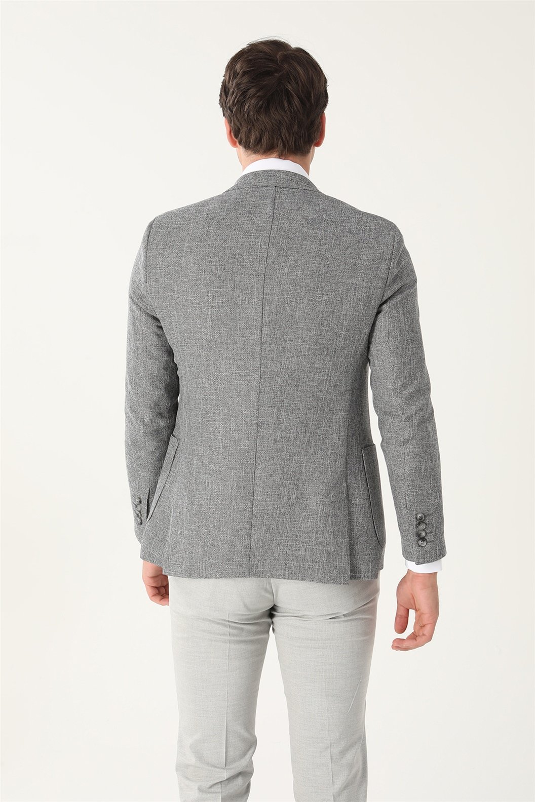 Gri Slim Fit 6 Drop Kombin Yelekli Takım Elbise