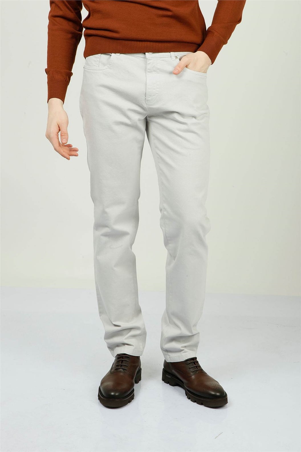 Gri Slim Fit Chino Pantolon