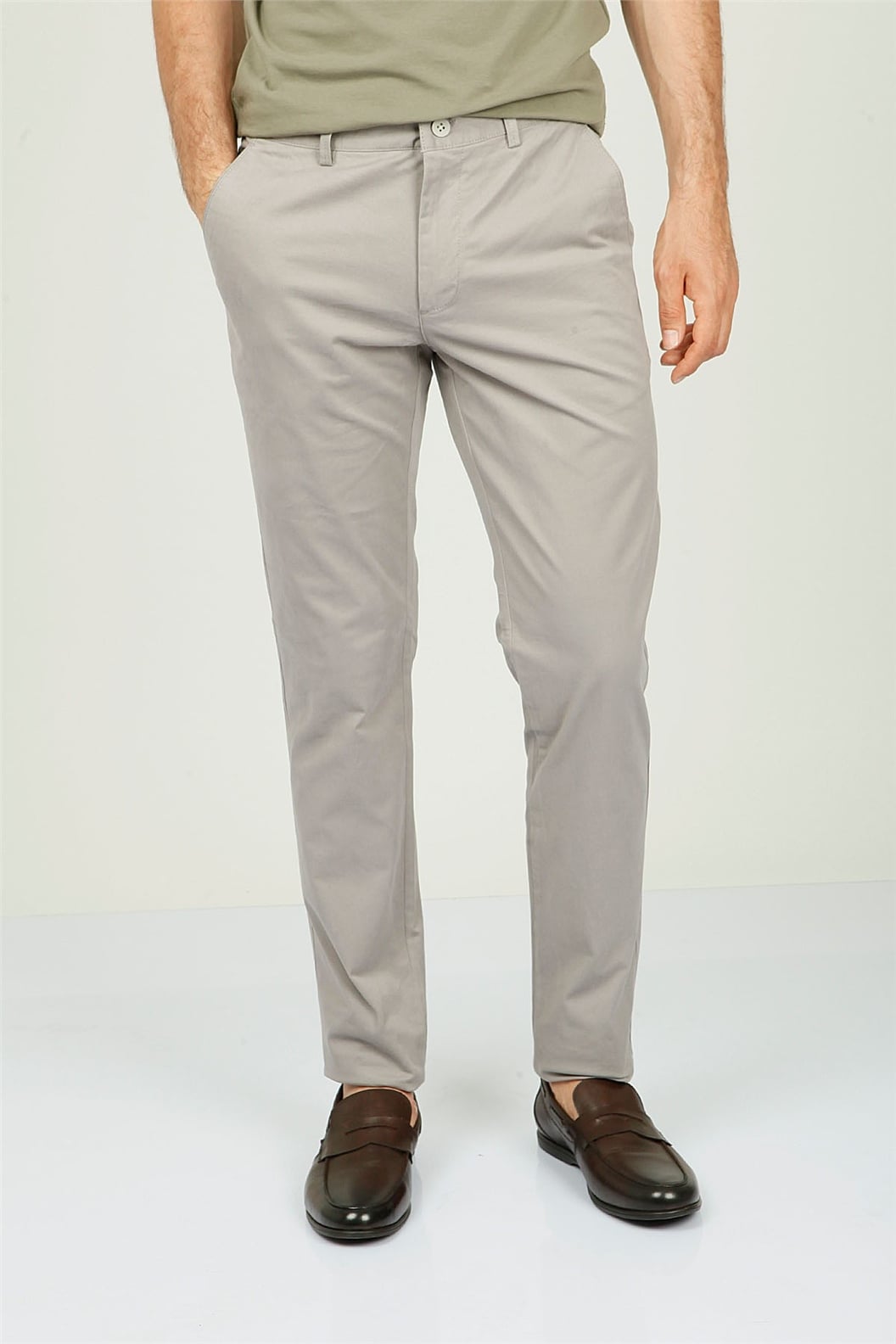 Gri Slim Fit Chino Pantolon