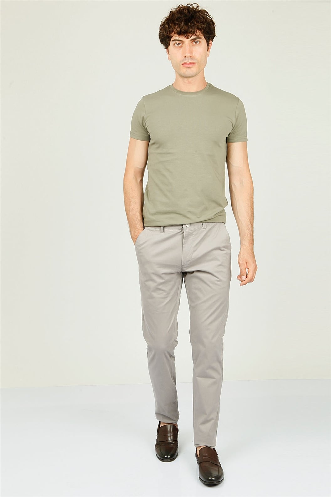 Gri Slim Fit Chino Pantolon