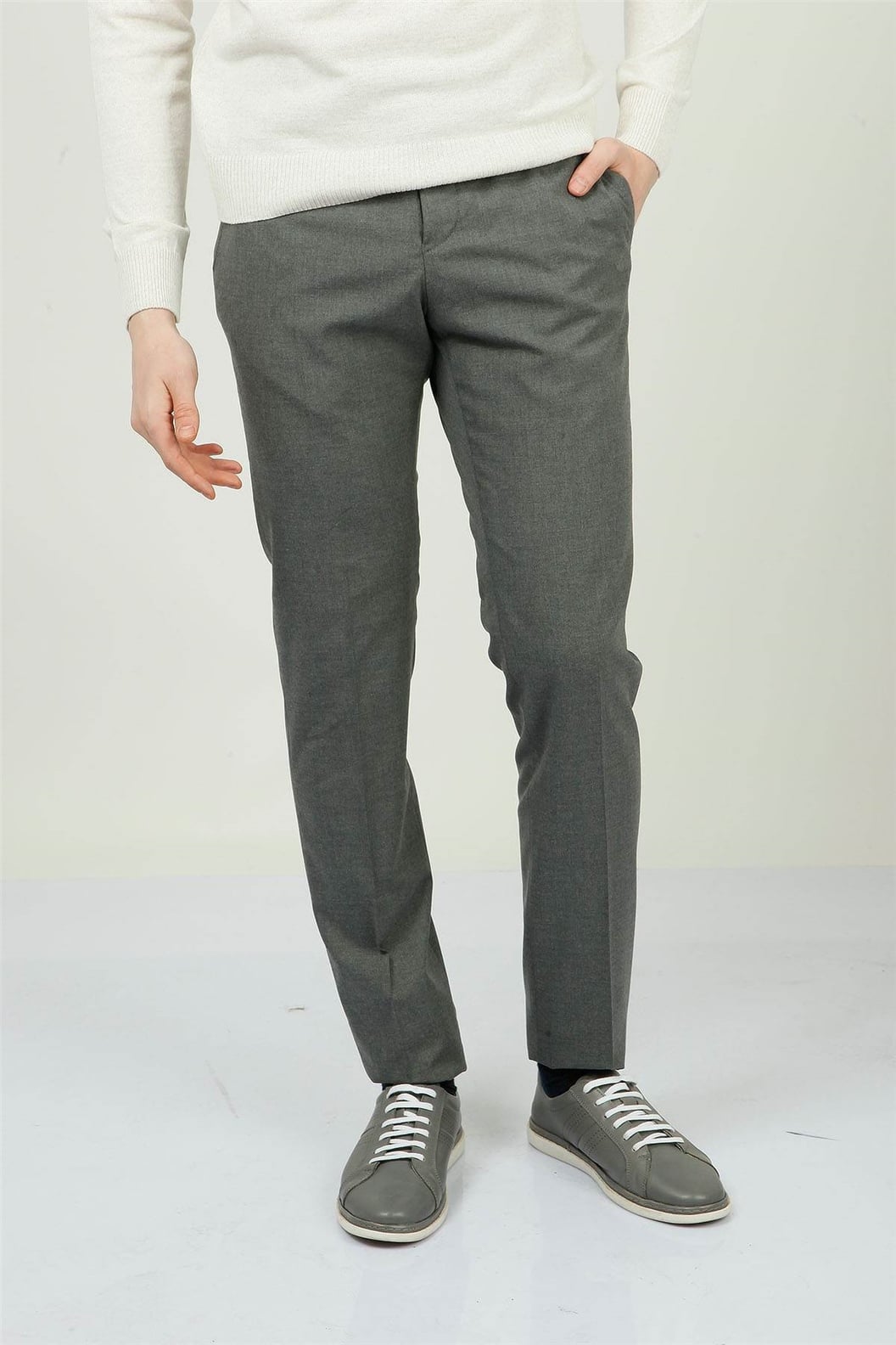 Gri Slim Fit Pilesiz Klasik Pantolon