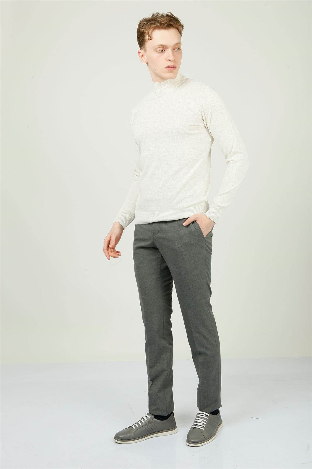 Gri Slim Fit Pilesiz Klasik Pantolon