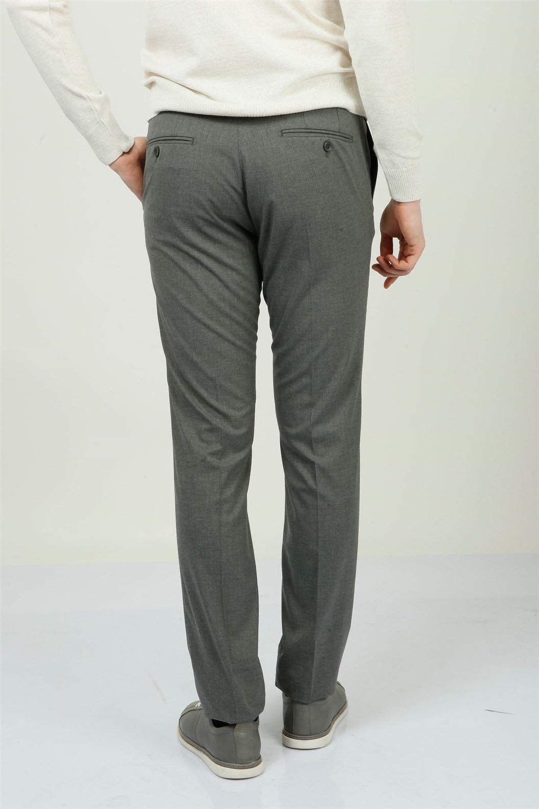 Gri Slim Fit Pilesiz Klasik Pantolon