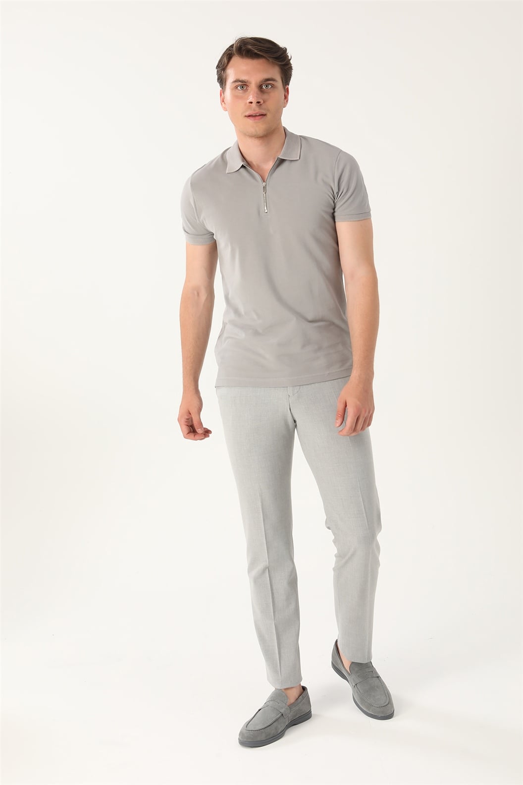 Gri Slim Fit Polo Yaka T-Shirt