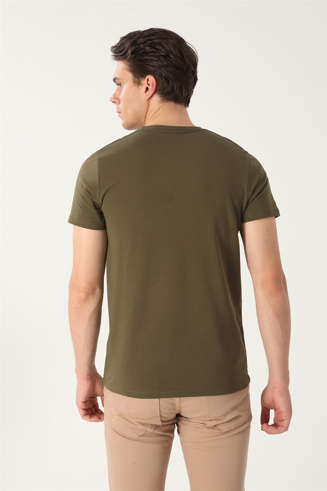 Haki Slim Fit Bisiklet Yaka Basic T-Shirt