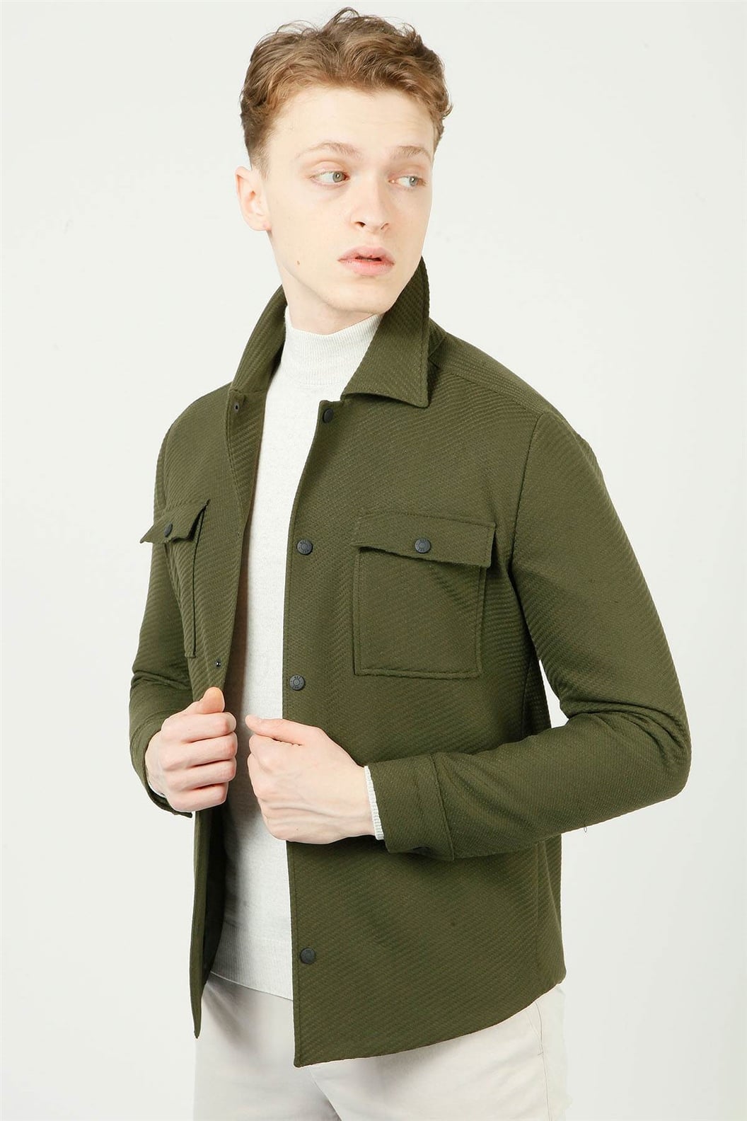 Haki Slim Fit Gömlek Ceket